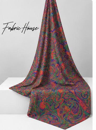 Burgundy Teal Paisley silk draped to show drape and sheen