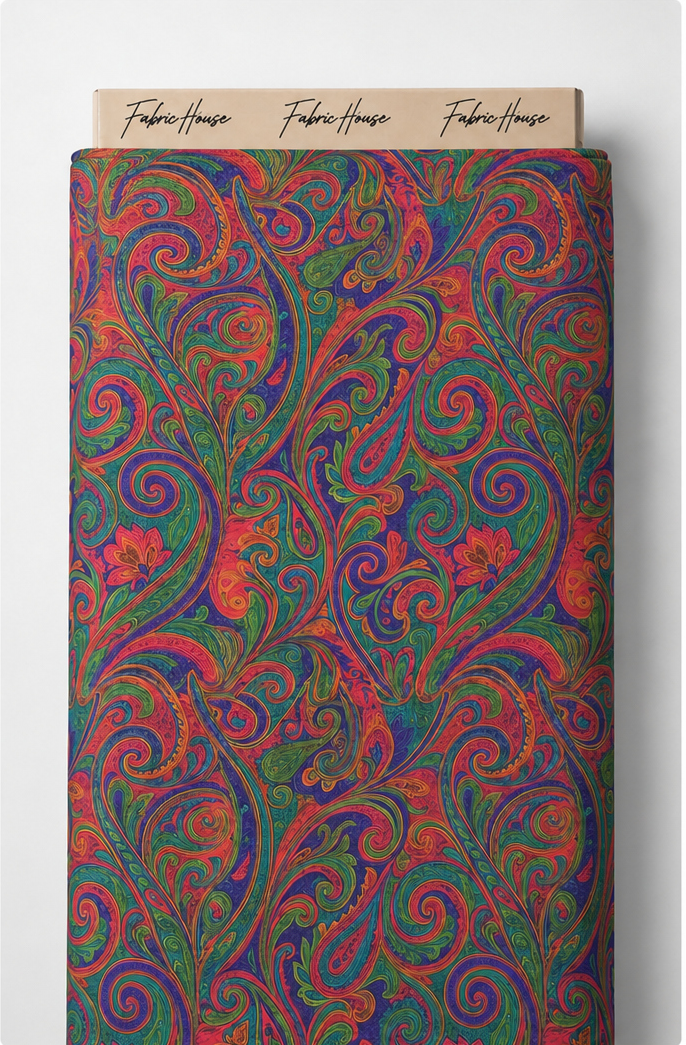 Burgundy Teal Paisley silk full roll