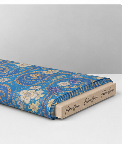 Blue Ornamental Paisley silk folded