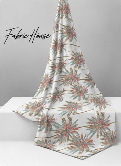 Brown Tropical Palm Leaves silk draped to show drape and sheen