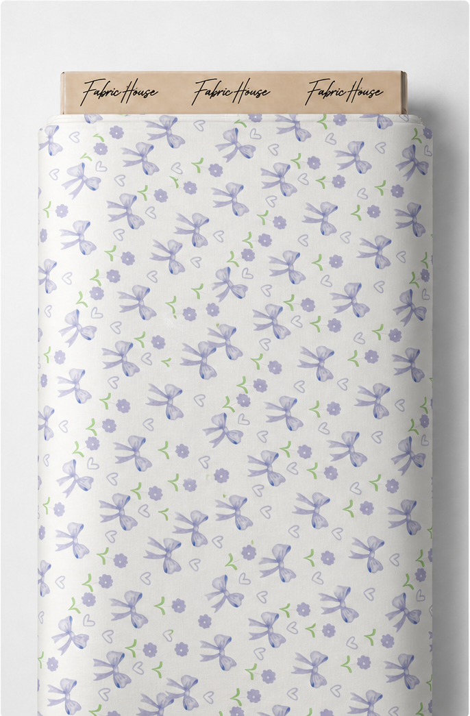 White Blue Tiny Sprigs silk full roll