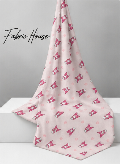 Pink Mini Bow Motifs silk draped to show drape and sheen