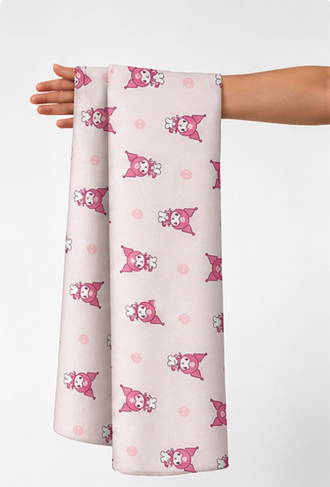 Pink Mini Bow Motifs silk held in hand for scale