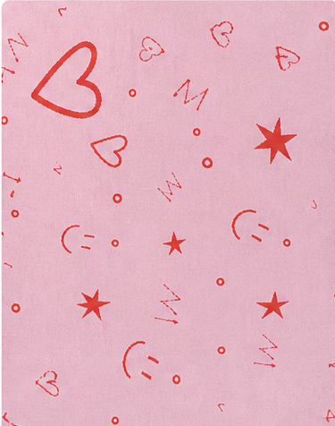 Pink Hearts and Doodles silk, print close up