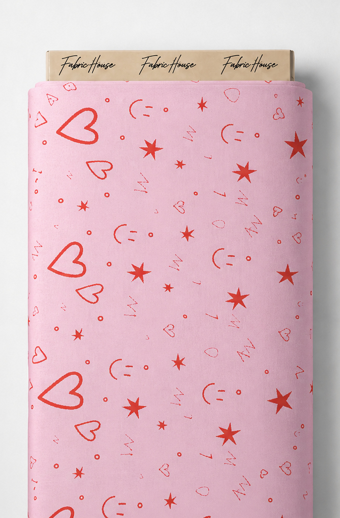 Pink Hearts and Doodles silk full roll