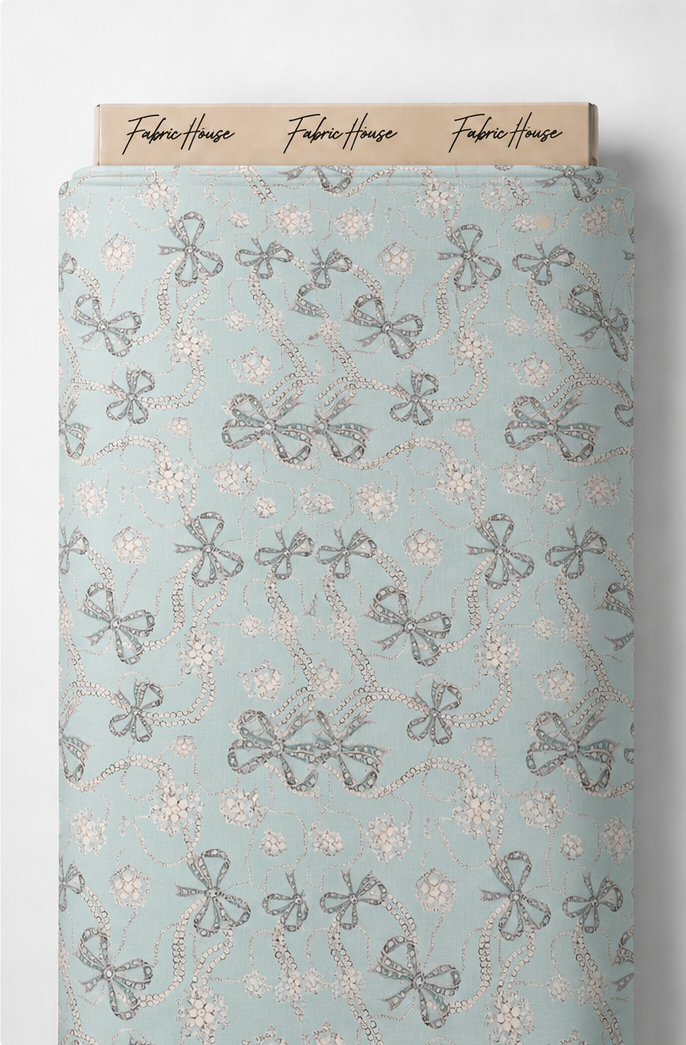 Misty Blue Floral Sketch silk full roll