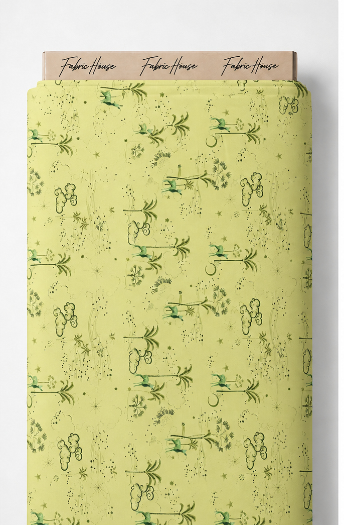 Lime Green Botanical Print silk full roll