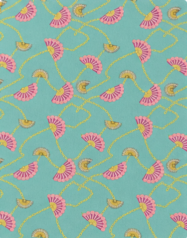 Mint Pink Tiny Blossoms silk, print close up