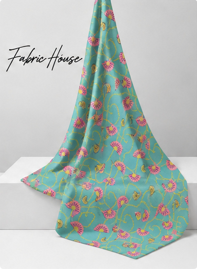 Mint Pink Tiny Blossoms silk draped to show drape and sheen