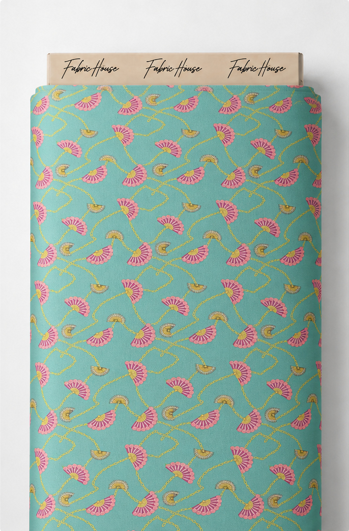 Mint Pink Tiny Blossoms silk full roll