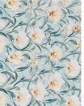 Blue Ochre Botanical silk, print close up