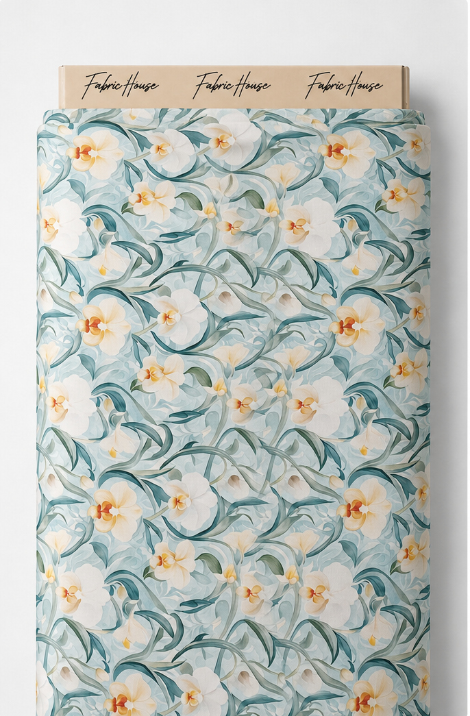 Blue Ochre Botanical silk full roll
