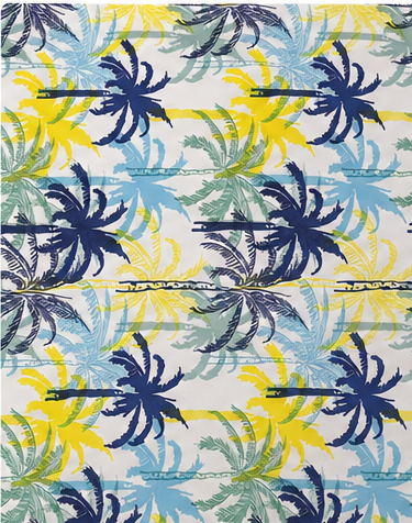 Yellow Blue Tropical Flowers silk, print close up