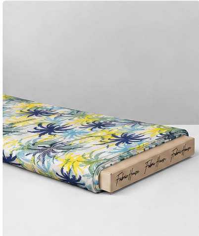 Yellow Blue Tropical Flowers silk folded