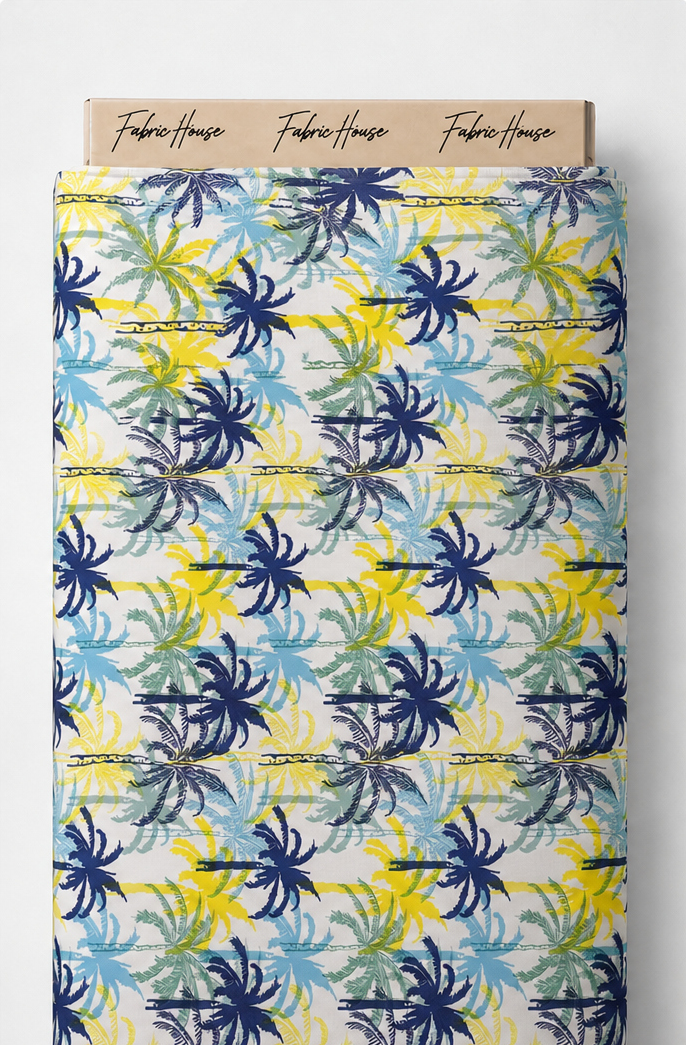 Yellow Blue Tropical Flowers silk full roll