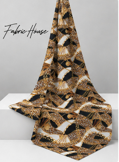 Earth Tone Abstract Mosaic silk draped to show drape and sheen