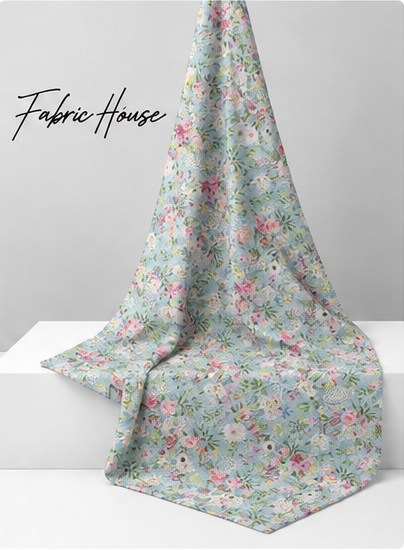 Mint Rose Garden silk draped to show drape and sheen