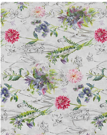 White Pink Floral Branches silk, print close up