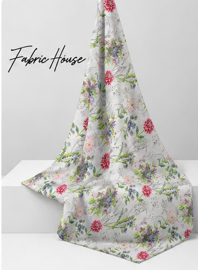 White Pink Floral Branches silk draped to show drape and sheen