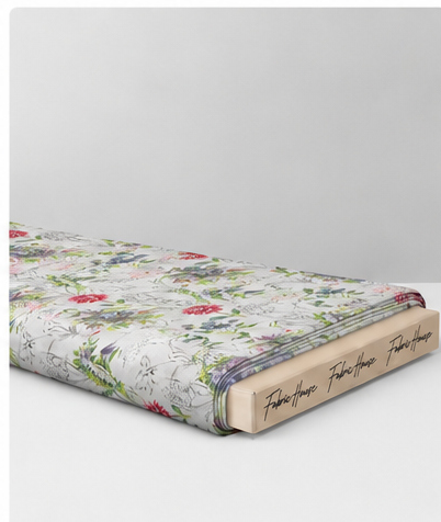 White Pink Floral Branches silk folded
