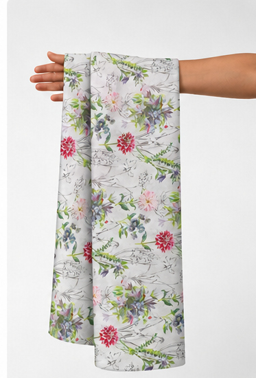 White Pink Floral Branches silk held in hand for scale