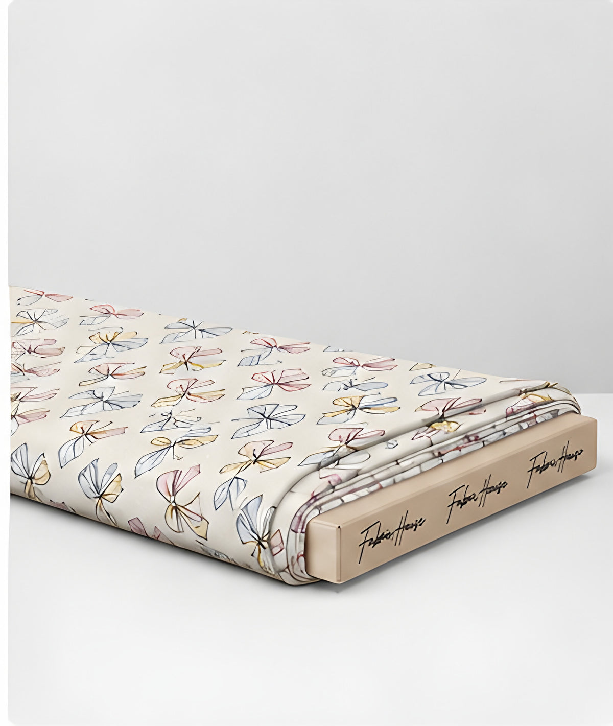 Cream Blue Repeating Motifs silk folded