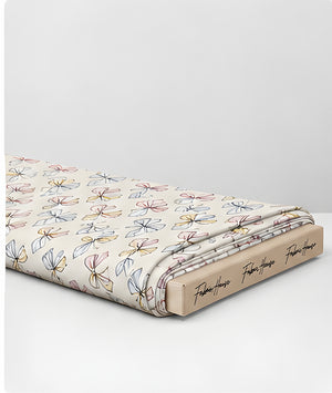 Cream Blue Repeating Motifs silk folded