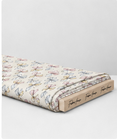 Cream Blue Repeating Motifs silk folded