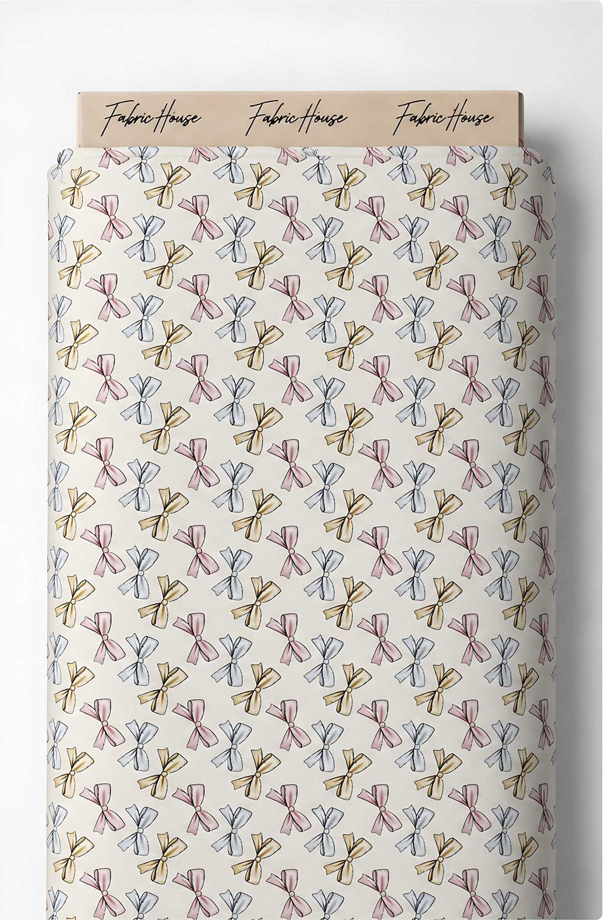 Cream Blue Repeating Motifs silk full roll