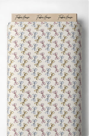 Cream Blue Repeating Motifs silk full roll