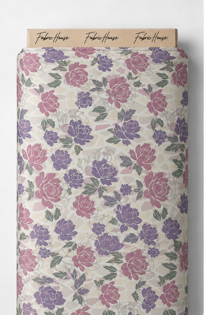Dusty Mauve Floral Clusters silk full roll