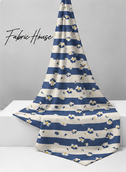 Navy White Horizontal Stripes silk draped to show drape and sheen