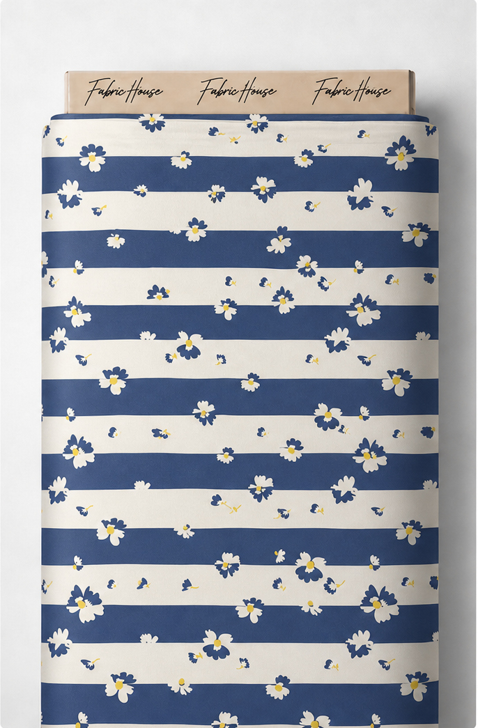 Navy White Horizontal Stripes silk full roll