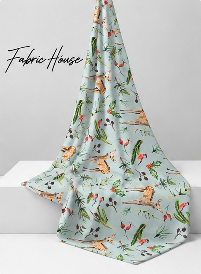 Pastel Tropical Leaf Print silk draped to show drape and sheen