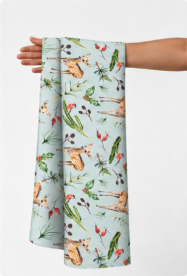 Pastel Tropical Leaf Print silk held in hand for scale