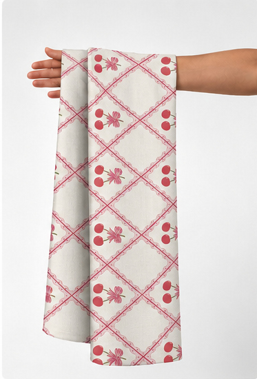Rose Red Diamond Trellis silk held in hand for scale