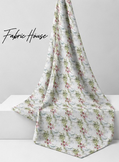 Tiny Rosebud Sprigs silk draped to show drape and sheen