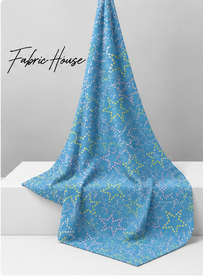 Sky Blue Fine Floral silk draped to show drape and sheen