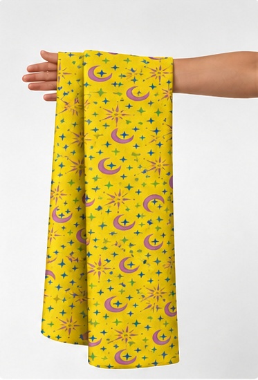 Sunny Yellow Mini Florals silk held in hand for scale