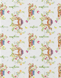 Vintage Cream Botanical silk, print close up