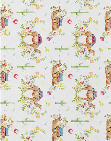 Vintage Cream Botanical silk, print close up