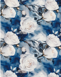 Navy White Bloom Clusters silk, print close up