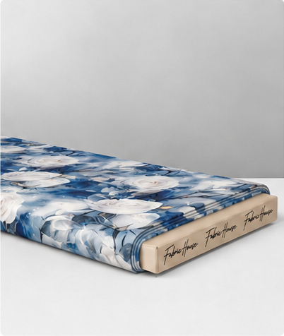 Navy White Bloom Clusters silk folded