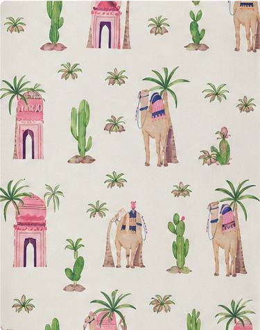 Pink Playful Illustrated Motifs silk, print close up