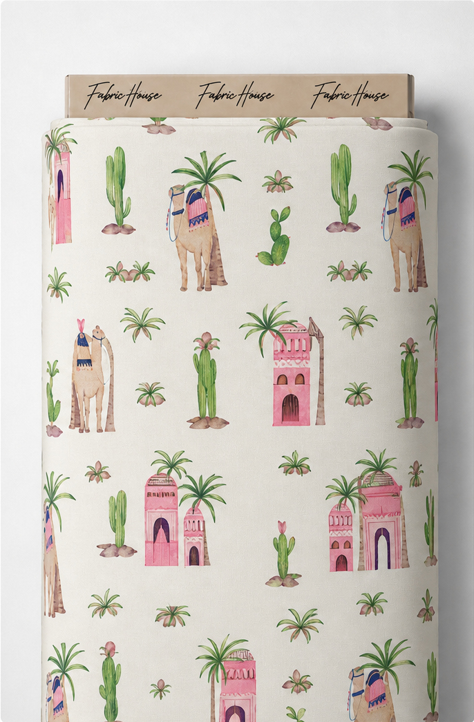 Pink Playful Illustrated Motifs silk full roll