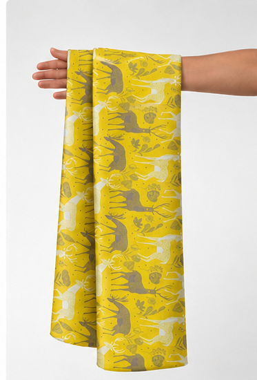 Golden Yellow Botanical Garden silk held in hand for scale